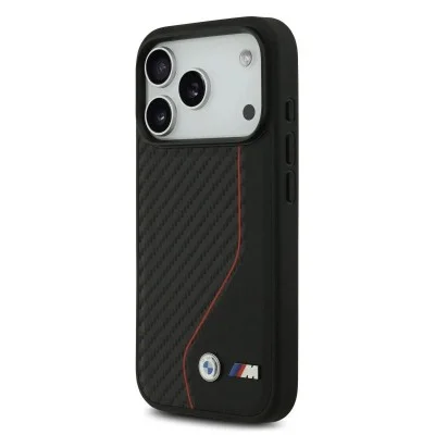 Bmw Iphone 17 Pro Max Case - Carbon With Color Stitching - Black And Red